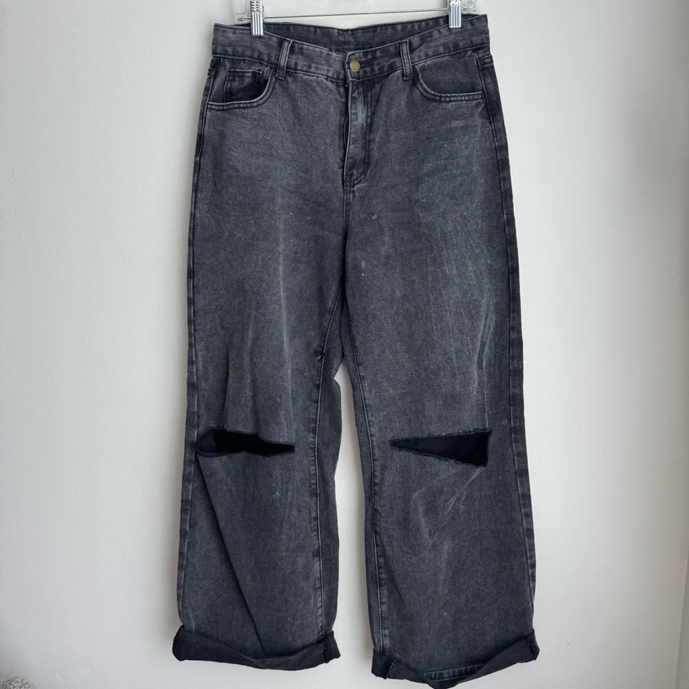 Distressed Black Denim Painters Jeans